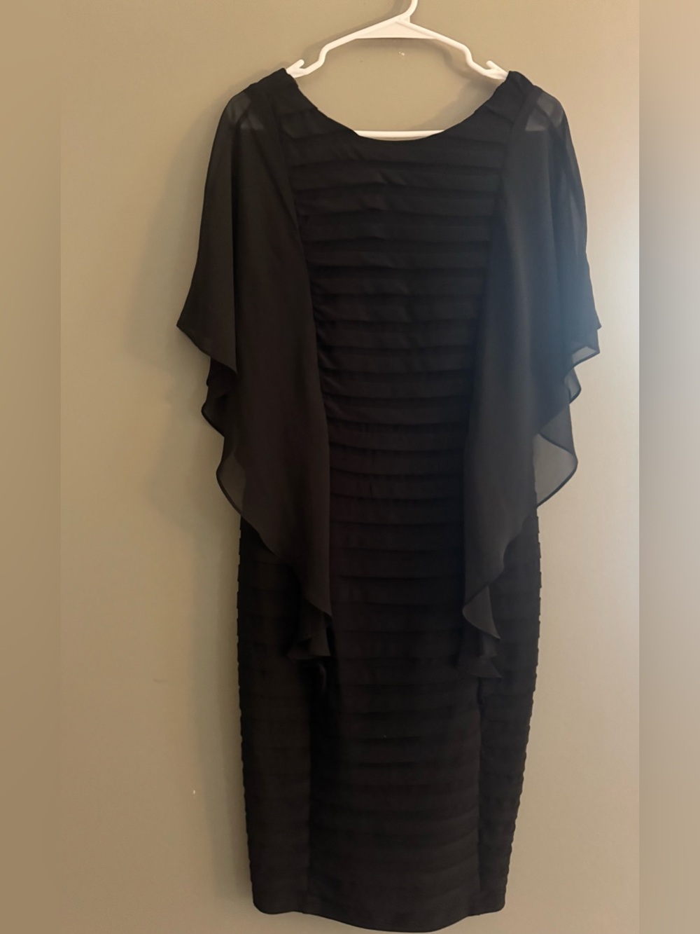 Scarlett Black Layered Midi Dress with Chiffon Cape